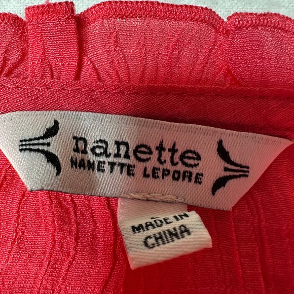 Nanette Lepore Watermelon Ruffle V Neck Blouse Size L - Picture 9 of 12